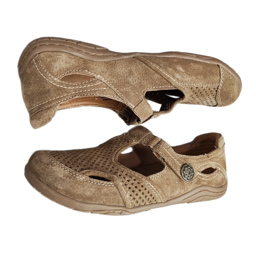 Earth Origins Mary Jane Shoes Womens US 8M Brown Leather Perforated Comfort EUC
